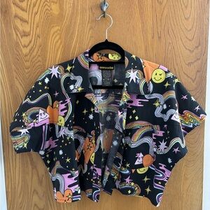Nooworks Black and Pink Better Days Print Button up Crop Shirt